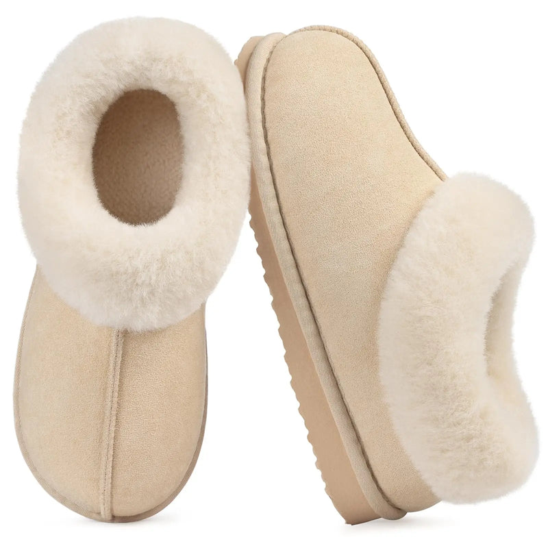 Bebealy Women's Plush Memory Foam Cotton Boots Indoor Warm Anti-Skid Suede Fur Lining Slippers Lady Comfort Fuzzy Houes Slippers