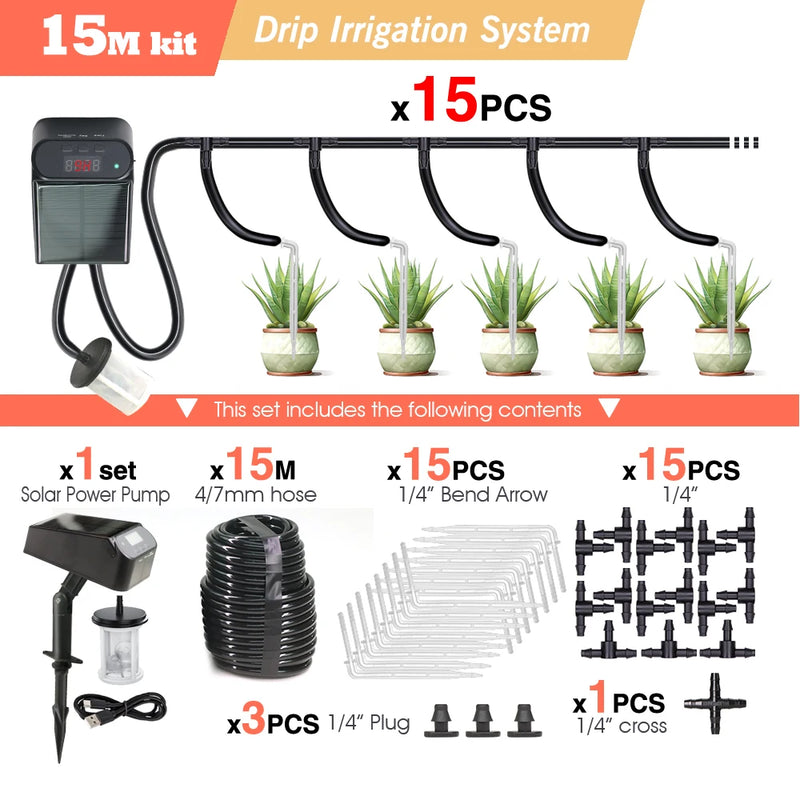 Garden Mini Solar Timer Automatic Drip Irrigation Kit Solar Powered for Balcony Potted Plants Watering System Dropper Fittings