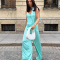 Casual Satin Pants Sets Women V Neck Sleeveless Scarf Patchwork Loose Suits Female 2026 Autumn New Chic Solid Vacation Set Lady