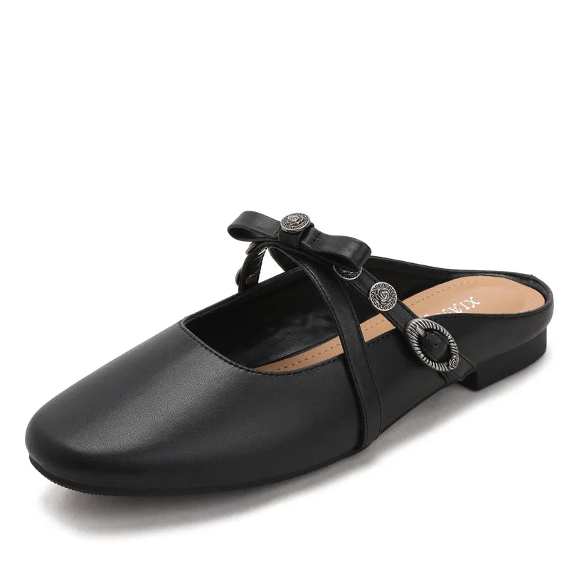 ZAROY Luxury Gold Women Mules Square Toe PU Leather Summer Slip On Baotou Slippers Beach Flat Sandals Cozy Mules Slides Shoes