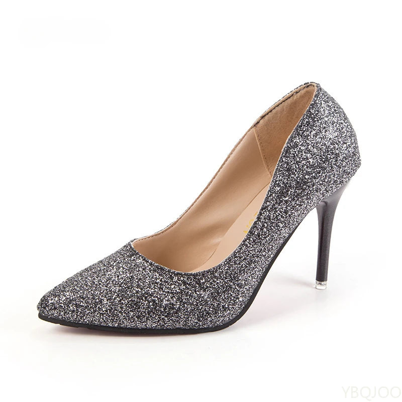 New Women's Elegant Shoes Sexy versatile high heels Sharp pointed fashion sequin shoes Trendy ladies slim pumps Mujer Zapatos