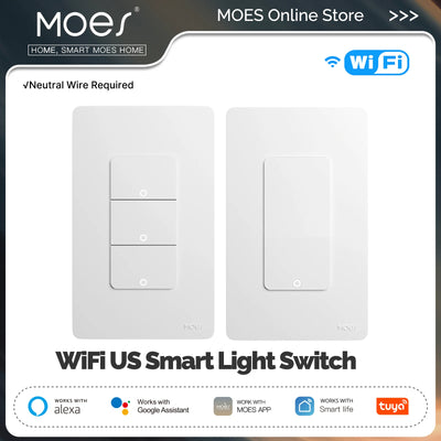 MOES Tuya Wi-Fi Smart Light Switch US Single Pole Push | SAMAG