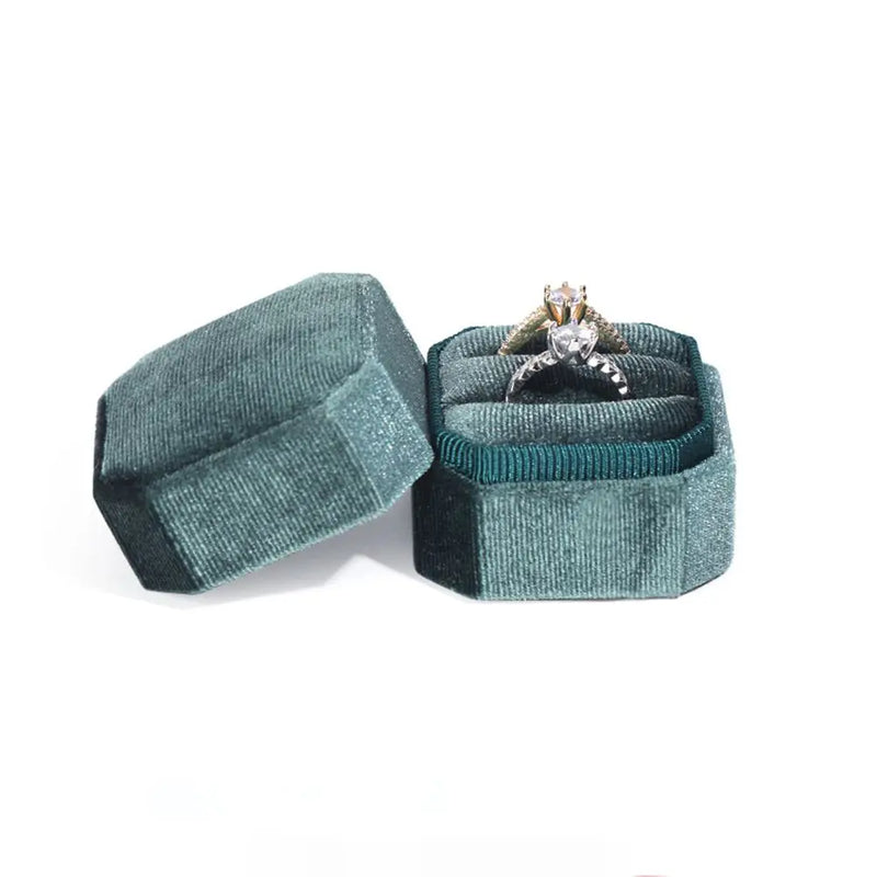 Hexagon Shape Velvet Jewelry Box Double Ring Storage Box Woman Gift Earrings Package Case Wedding Ring Display Packaging Box