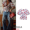 KONDALA Casual Chic Women Boho Blouse Print V - Neck Short | SAMAG