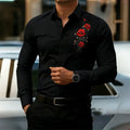 Men's Long-Sleeved Shirt, Featuring a Vintage Red Rose | SAMAG