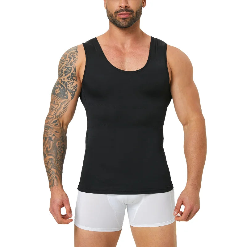 Men's Double Layer Cooling Compression Vest, Breathable Tummy Control Body Shaping Sleeveless Undershirt
