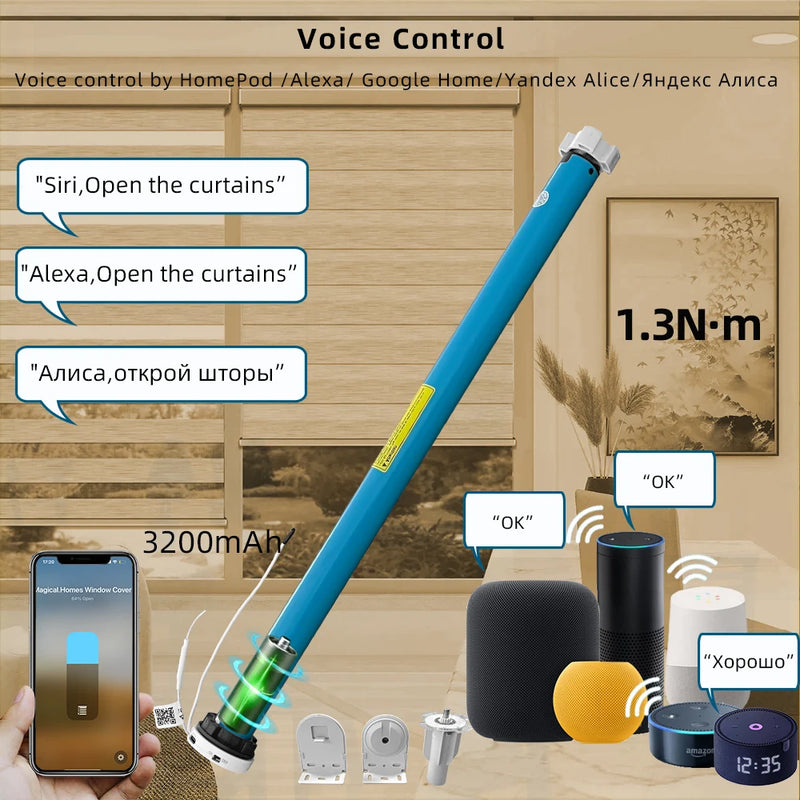 Matter Over Thread Smart Roller Shade Blinds Motor Built in Battery for 37mm 38mm Tube Homekit Google Home Smartthings  App