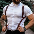 Fashion Men Knight Brown PU Leather Suspenders Fashion Suit Shirt Suspenders Belt for Party Club Costume Men Gifts