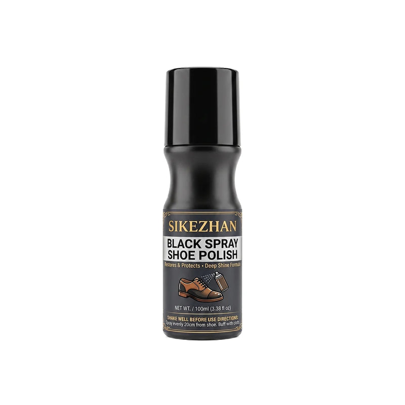 100ml Black Shoe Polish Spray with Sponge Applicator - Professional Leather Care, Quick Shine Wax Liquid Polish for Boots