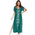 Swimsuit Cover Ups Embroidery V Neck Short Sleeve Swim Cover Up for Women Kaftan Dresses