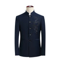 2026 New Men's Stand Collar Long Sleeve Suit Jacket, Asian Size Chinese-Style Slim-Fit Blazer in Dark Blue/Red/Grey/Black/White