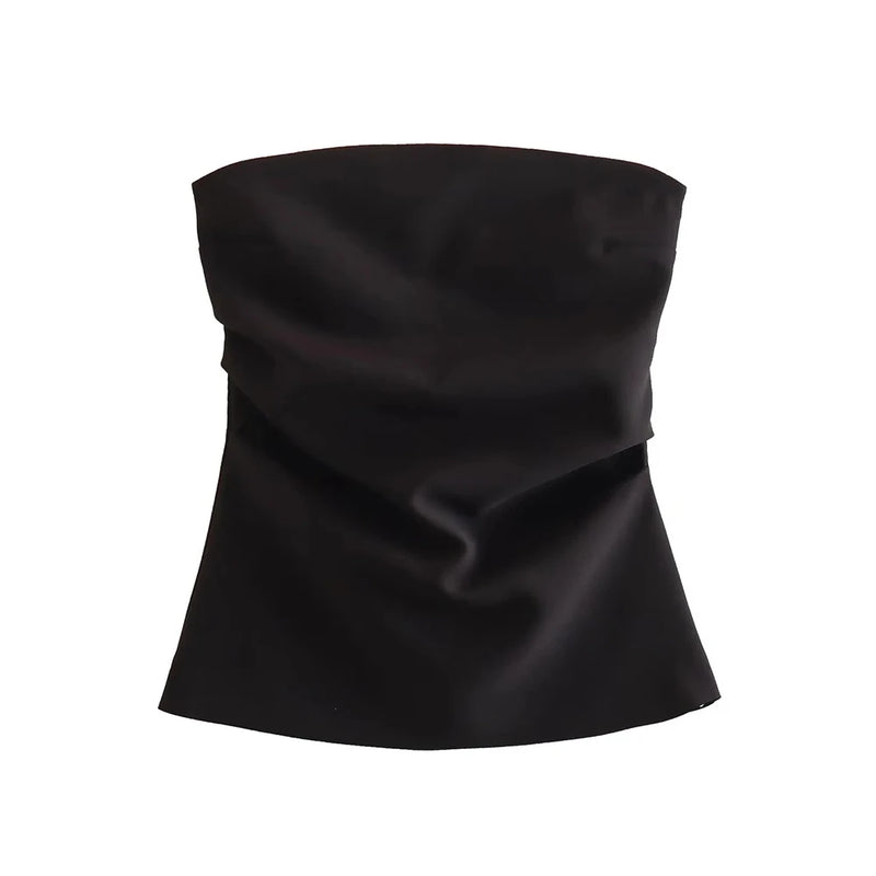 Strapless Draped Bustier Tops for Women, Straight Neck, Back Zipper, Female Camis, Fashion