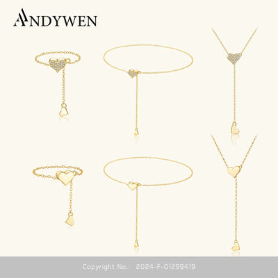 ANDYWEN 925 Sterling Silver Transformer Adjustable Chain Heart Pendant Charm Necklace Drop Choker Resizable Women | SAMAG