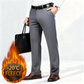 Winter Fleece Warm Business Formal Pants Men Classic Work Office Grey Elastic Waist Suit Thicked Thermal Trousers Plus