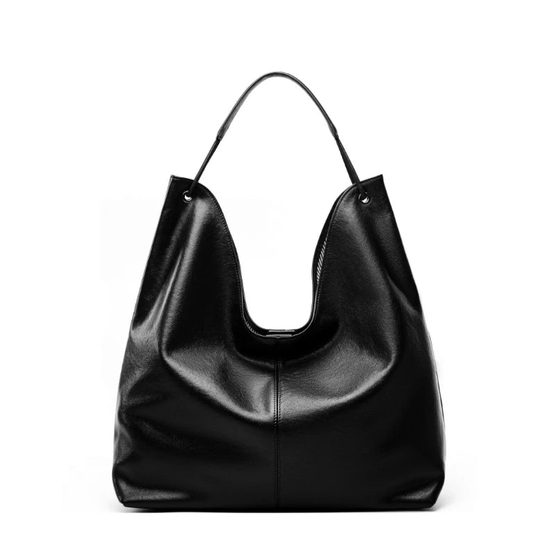 BURMINSA Luxury Genuine Leather Handbags Large Slouchy Hobo Shoulder Bags For Women Cowhide Shopping Tote Business Work Purses