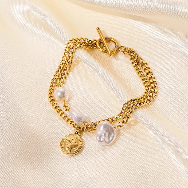 GANPUP 316L Stainless Steel Delicate Pearl Starfish Charms Bracelet For Women Texture Waterproof Wrist - Visuel 10 | SAMAG