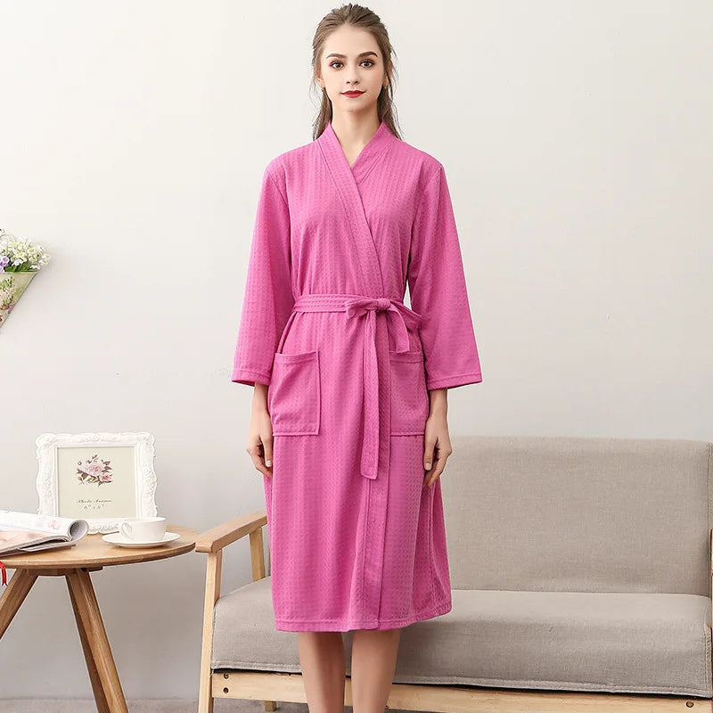 Men's and Women's Universal Waffle Seven-Sleeve Lightweight Long Bathrobe for Hotels, Soft and Breathable, Couple's Homewear