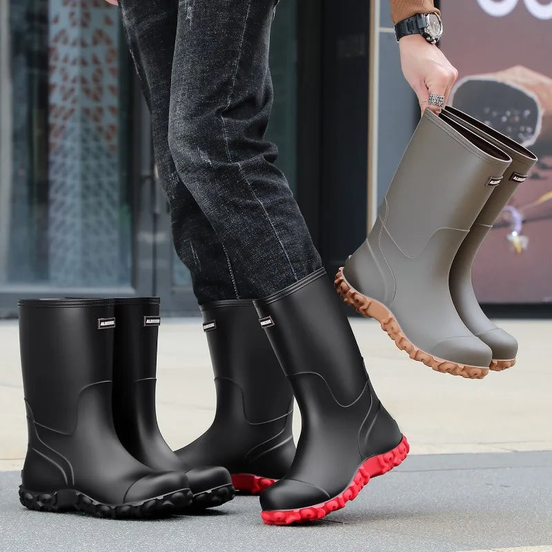 Men Rain Boots Fashion Mid-calf Rubber Boot Non Slip Fishing Rubber Galoshes Winter Warm Cotton Waterproof Shoe Резиновые Сапоги