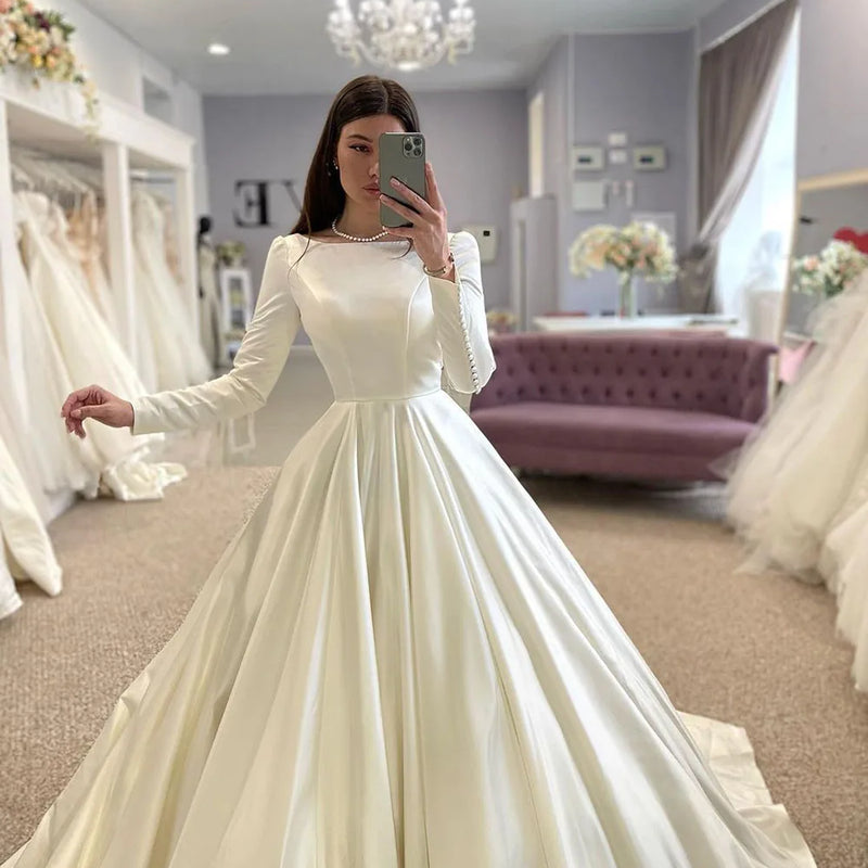 SoDigne Conservative Wedding dress Satin Dresses Full - View 4 | SAMAG