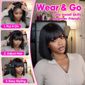 Straight Bob 100% Human Hair Wigs With Bangs 3X2 Middle Part Lace Wig 300 Density Natural Black Short Bob Fringe Wigs For Women