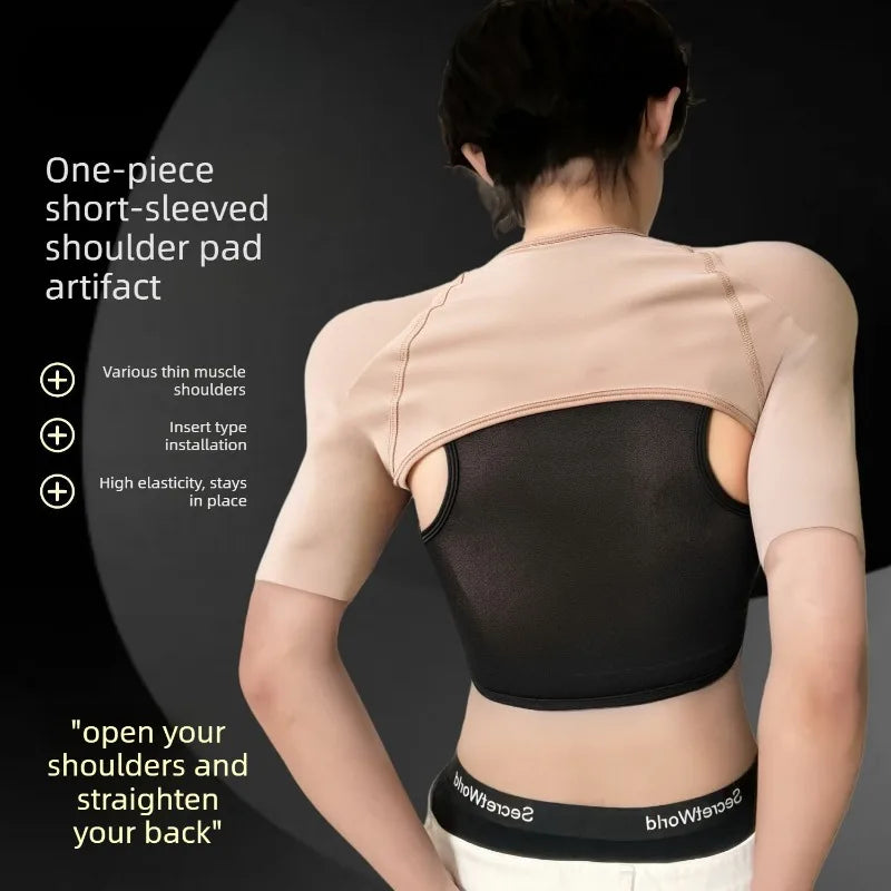 Seamless Insert Shoulder Pads Cosplay Short Sleeve Fitness Sport Top Wide Shoulder Insert Slim Big Muscle Clothes Female Male
