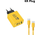 65W 3 Ports GaN USB PD Charger Fast Charging Type C Mobile Phone Adapter Quick Charger 3.0 For iPhone 15 Samsung Xiaomi Huawei