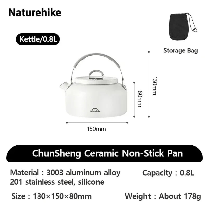 Naturehike Camping Cookware Ceramic Non-Stick Set Lightweight Portable Tableware Kettle Frying Pan Pot Cookset Kitchen Utensils