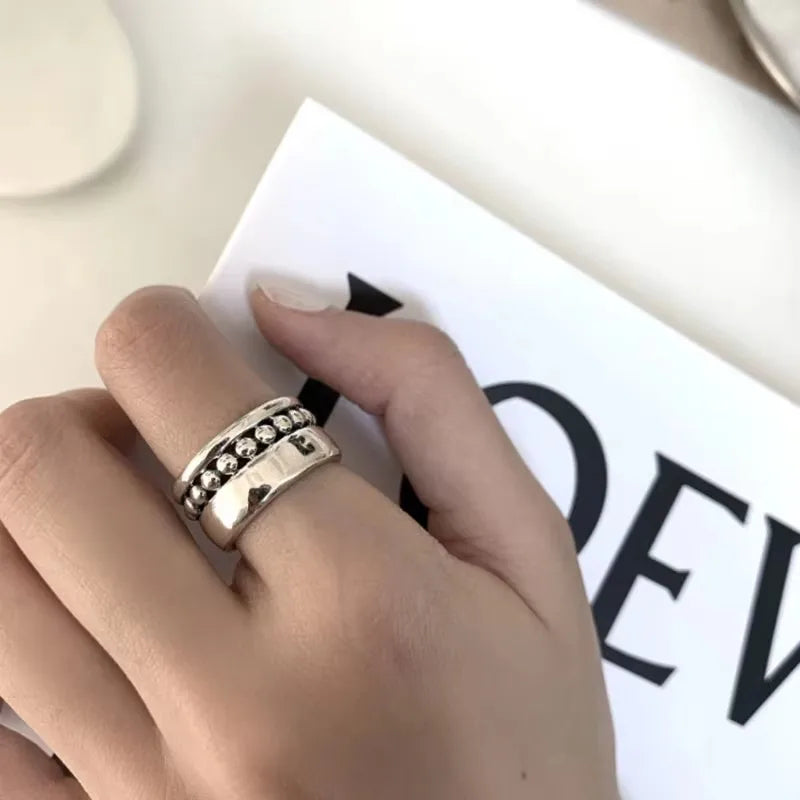 VENTFILLE 925 Sterling Silver Ring for Women Girl Gift Retro Open Trend Unique Design Geometric Asymmetric Jewelry Dropship