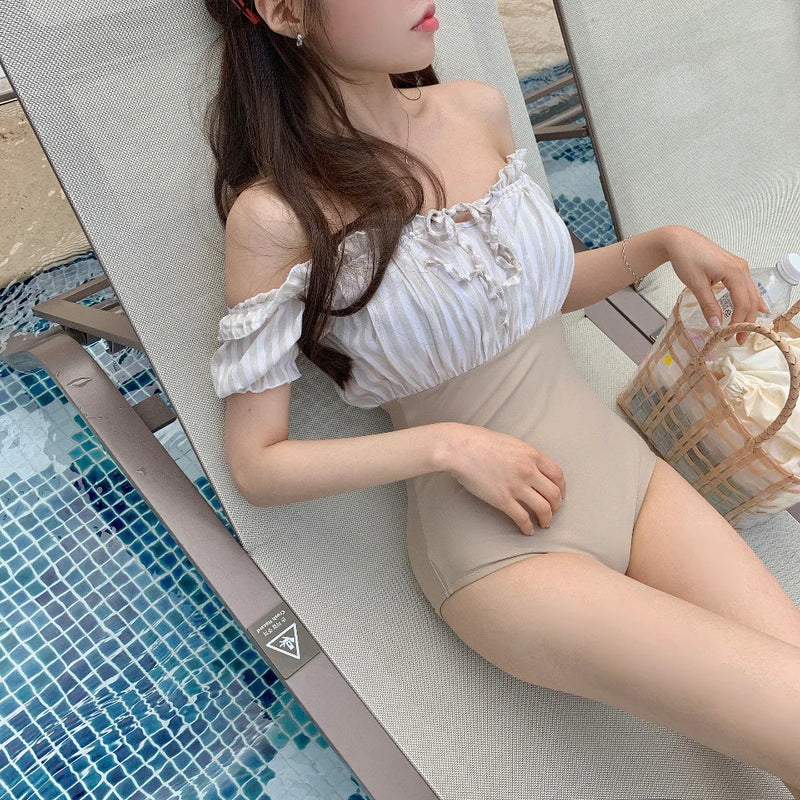 New Korean Style Solid Ruffled One-piece Swimsuit Sexy | SAMAG