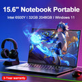 LENO Large-Screen 15.6" Laptop 32GB RAM 2TB SSD Intel 6500Y Office Windows11 Notebook 5000mAh Gamer PC with Backlit Fingerprint