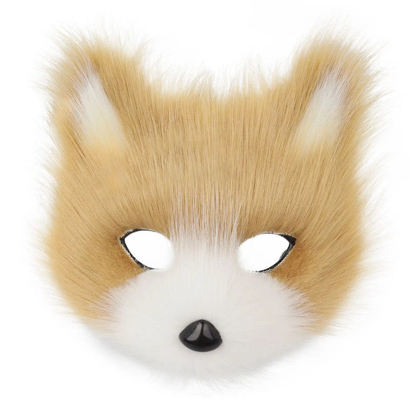 Faux Fur Fox Mask Furry Half Face Animal Cat Mask Halloween Cosplay Party Costume