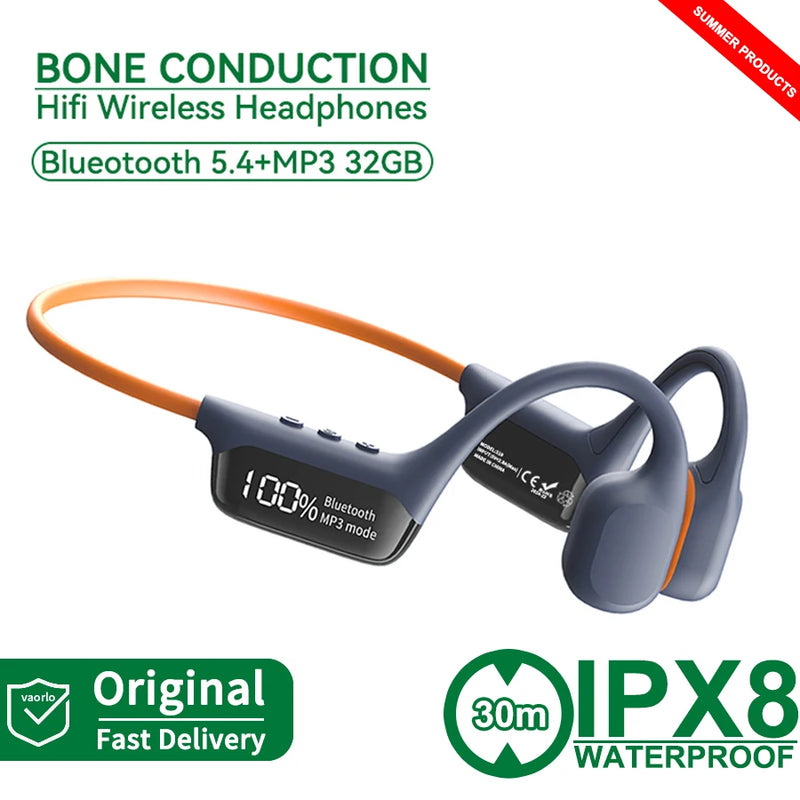 Bone Conduction Earphones Bluetooth Wireless IPX8 Waterproof MP3 Player Hifi Ear-hook Headphone With Mic Headset For Swimming