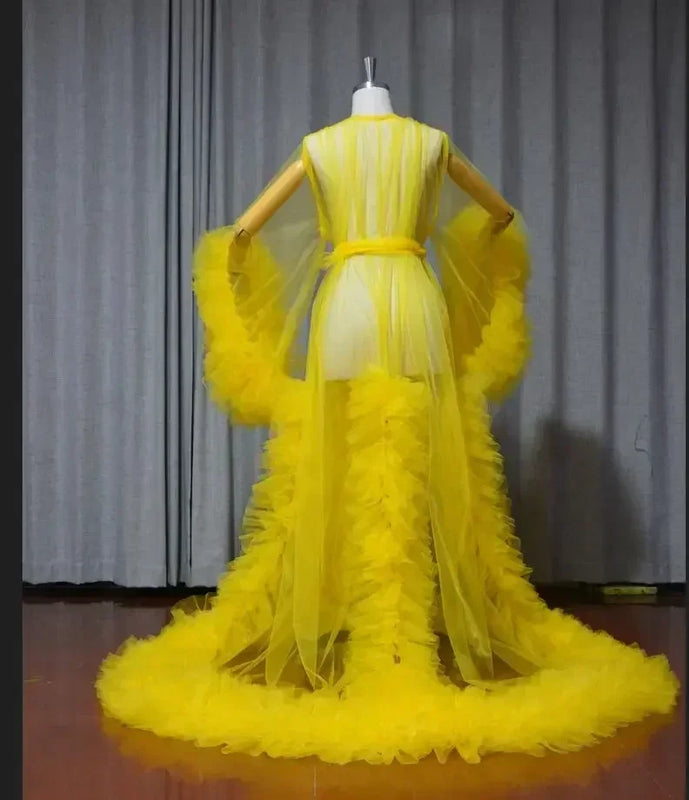 Women Dressing Gown Perspective Sheer Long Tulle Robe Puffy Pregnancy Maternity Dress for Baby Shower Nightgown Sleepwear Custom