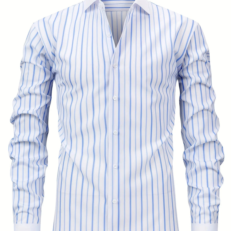 Men'S Elegant Striped Long Sleeve Button-Up Shirt | SAMAG