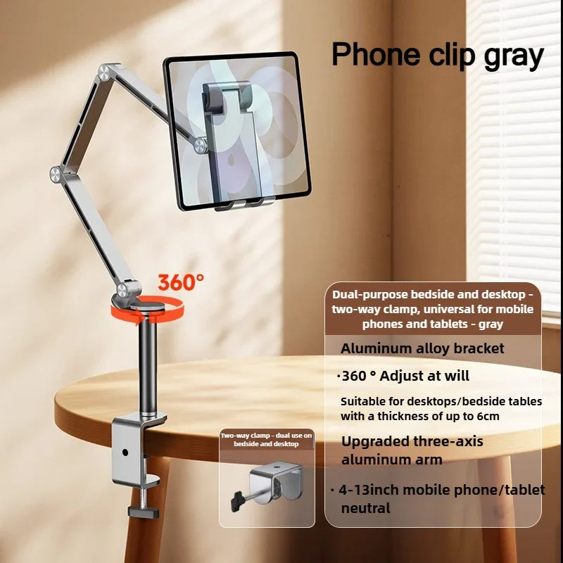 Tablet Desk Mount Stand,360° Rotating Adjustable Metal Arms Foldable, Sturdy Bed Mount for 4.7-13.5 Inch  iPad and Android