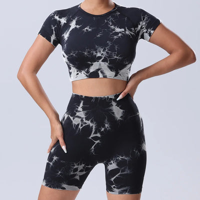 Women's Tie Dye Gym Set, Seamless High Waist Booty Shorts | SAMAG