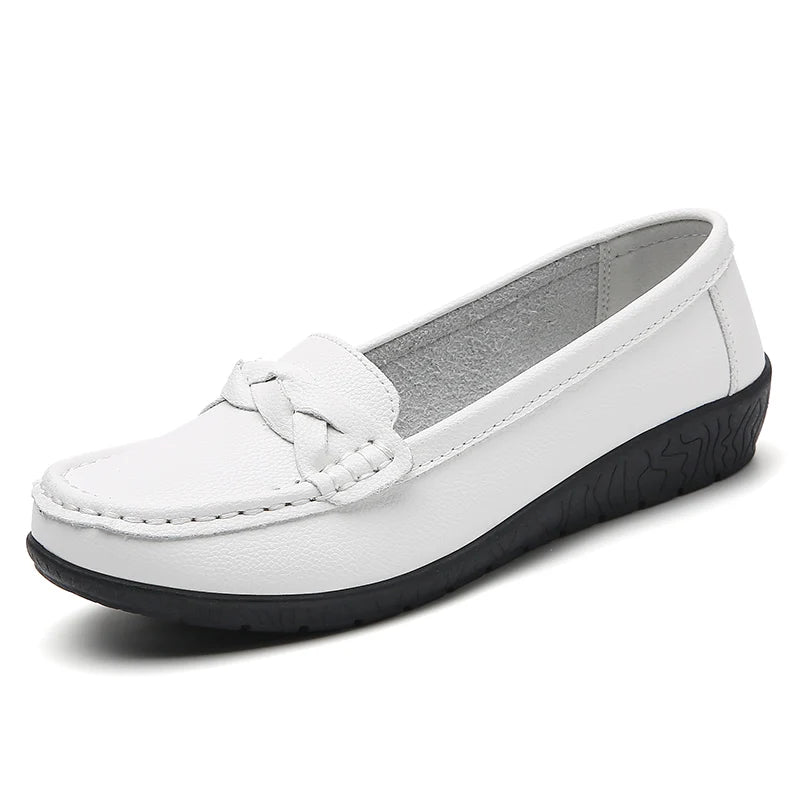 Fashion Genuine Leather Women Flats Black Nurse Shoes Moccasins Ballet Flats Oxford Women Shoe Casual Plus Size Shoes Female