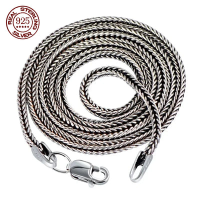 S925 pure silver Fox Tail Sweater Chain For Men And Women Retro Style Bracelet With Thick 3mm Woven Vhain | SAMAG