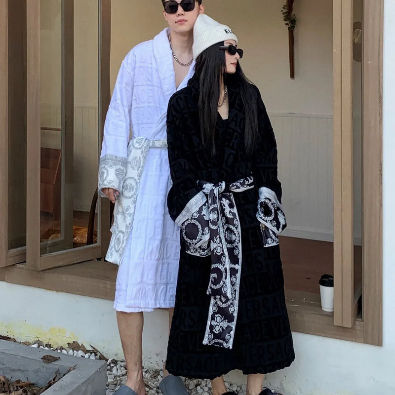 Bathrobe Men Women Sleepwear Long Robe Cotton Luxury Hotel Style Pajamas Homewear Comfortable Plush Loungewear
