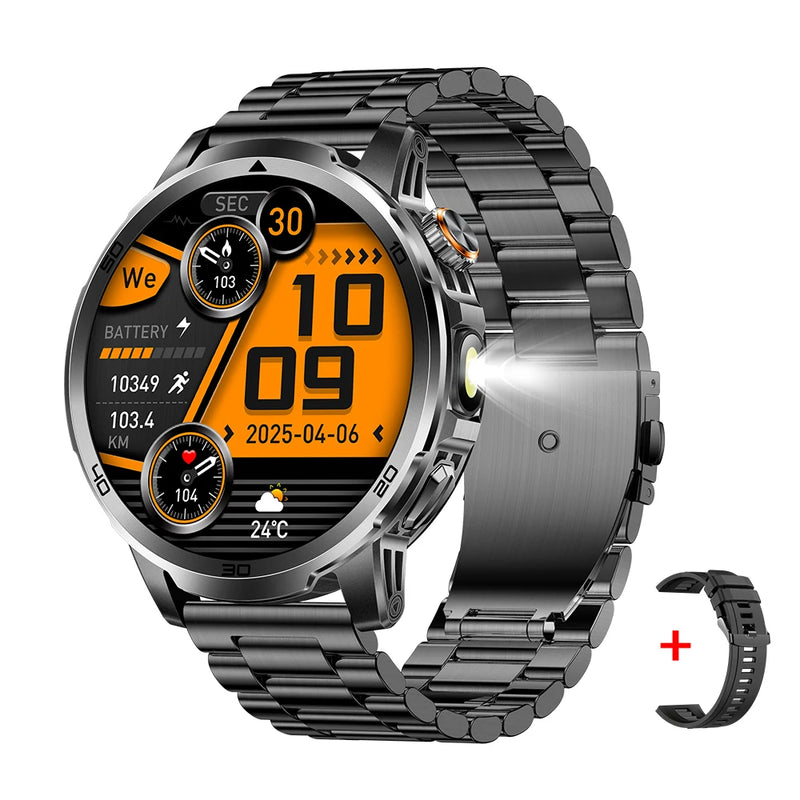 MEVADEN 1.85 inch Steel Smart Watch Men Bluetooth Call Smartwatch Sports Flashlight 1000mAh Health Monitor Watch for Male MD60