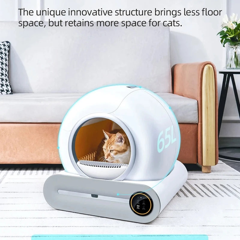 65L Large Space Silent Smart WiFi Cat Litter Box with 9L Trash Automatic Cleaning Fully Enclosed Electric Pet Toilet