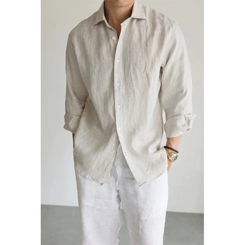 Men's Linen Shirt Cotton Blend Long Sleeve Button Down | SAMAG