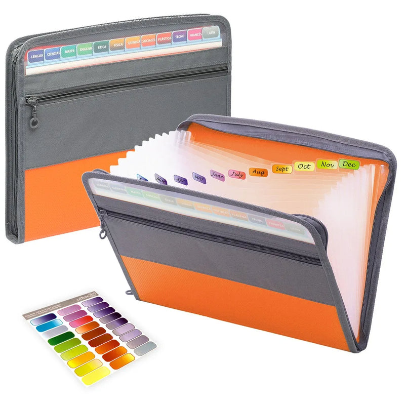 Accordion File Organizer with Safe Zipper, 13 Pocket Expanding File Folder with Front Pencil Pouch,  School Office Supplies
