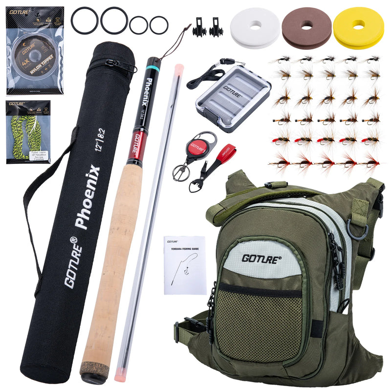 Goture 3.6m Tenkara Rod Set with Spare Tip Section&Storage Bag Complete Beginner Tenkara Fishing Kit for Travel Hiking Camping