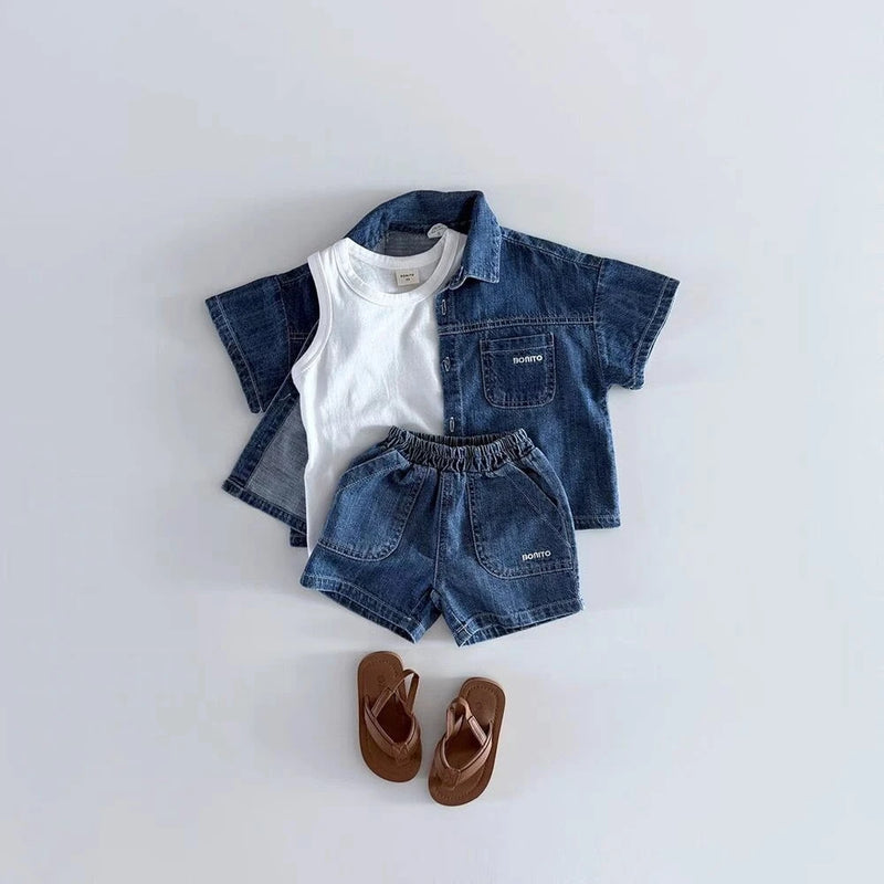 TZ2638 Korean Style Baby Boys Girls Short Sleeve Denim | SAMAG