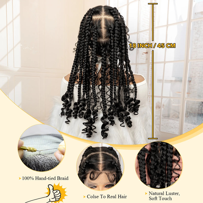 Synthetic Full Lace Goddess Braided Wigs with Curly Square Knotless Box Braiding Wig for Black Women 18 Inches Lace Frontal Wigs