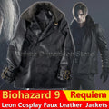 Game Biohazard Resident 9 Requiem Leon Scott Kennedy Cosplay Costumes Black Faux Leather Jacket With Faux Fur Collar For Man