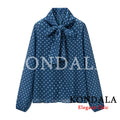 KONDALA Women Trendy Polka Dot Blouse Bow Tie O - Neck - View 8 | SAMAG