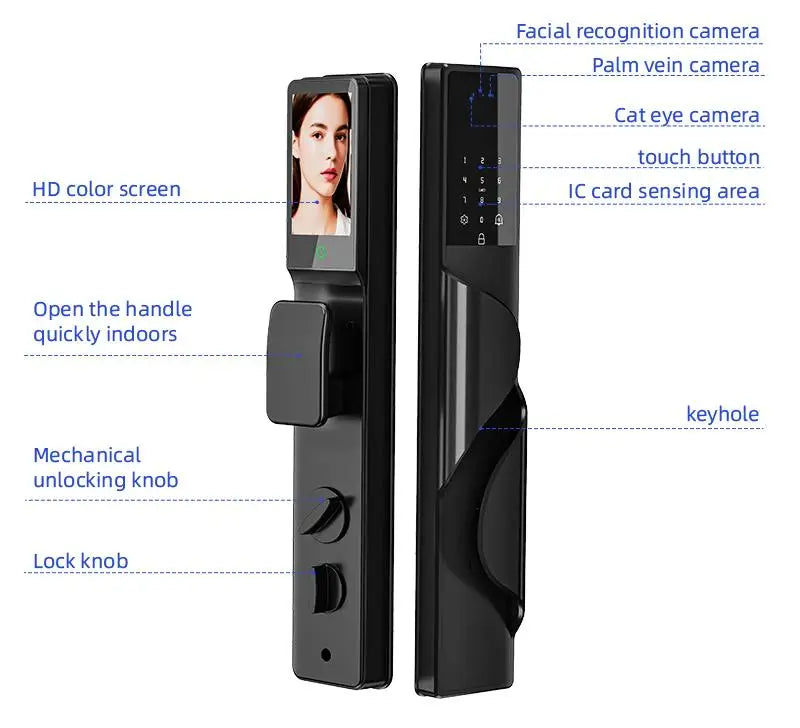 2026 Tuya Wifi Palm Face Recognition Smart Lock Video Monitoring Intercom Smart Door Lock Compatible with Israeli Mortise
