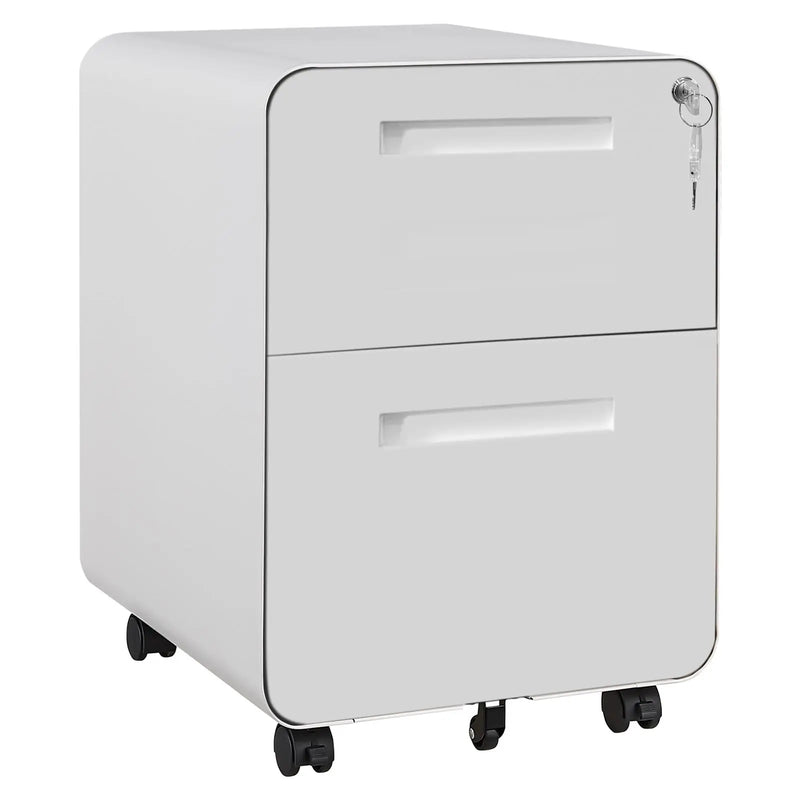 2 Drawer Mobile File Cabinet With Lock Under Desk Metal Rolling Filing Cabinets For Home Office Letters Legal A4 Fully Assembled